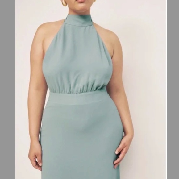 Reformation Lizbeth Halter Neck Dress Celadon - Picture 1 of 7